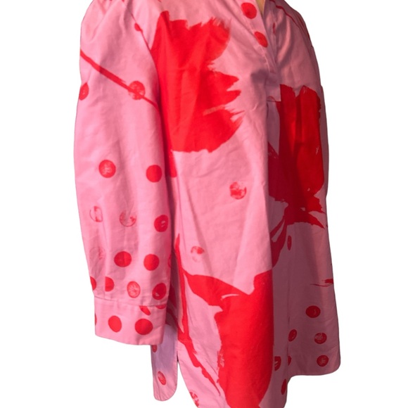 Piazza Sempione Pink Splatter Poplin Tunic Pullover Boxy Top Shirt Blouse 48 ITL - Picture 2 of 7